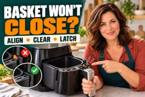 Clara Bennett checks basket alignment, obstructions and the latch.