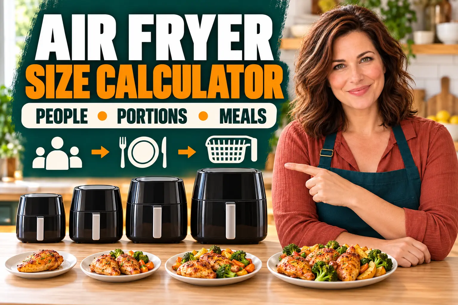 Clara Bennett matches household size and portions to air fryer capacity.