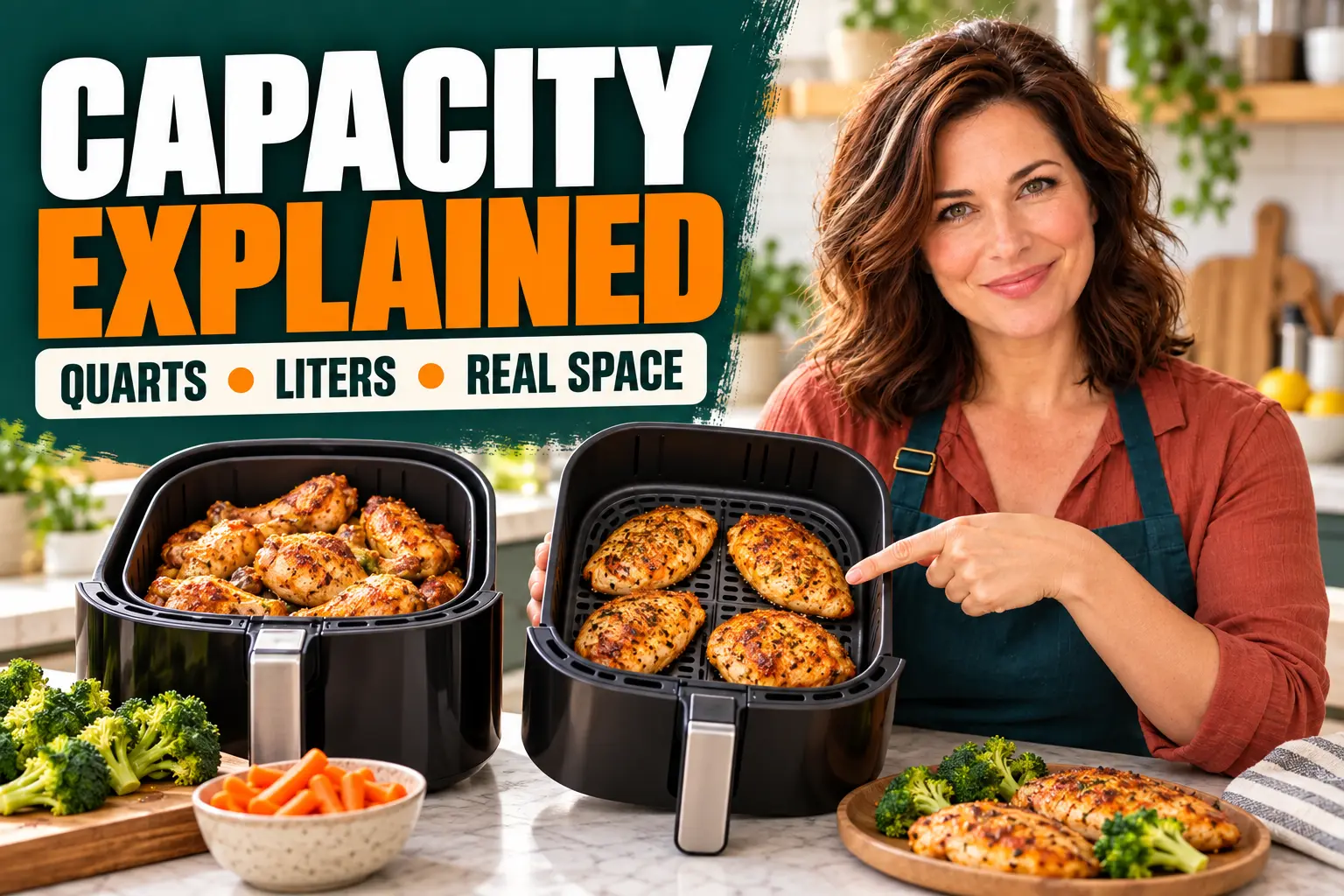 Clara Bennett explains quarts, liters and usable air fryer basket space.